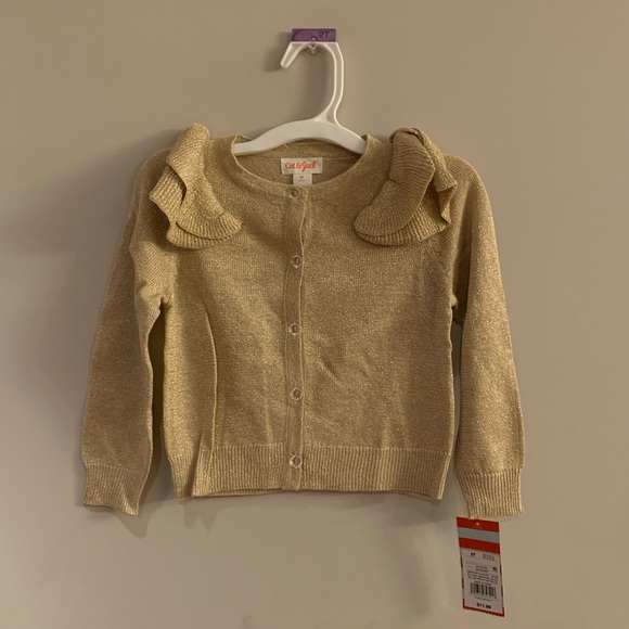 Girls’ Button Cardigan With Ruffle At Shoulder - Picture 1 of 1